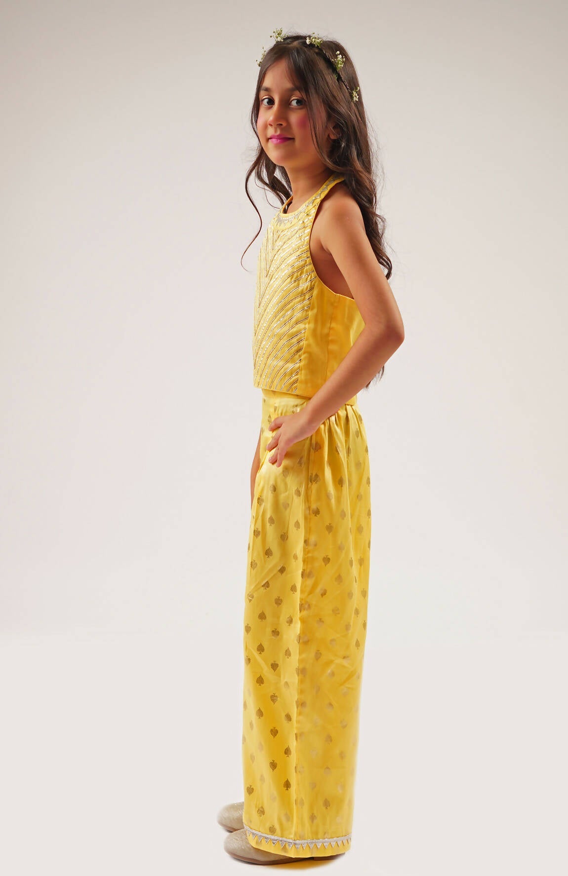Lil Drama Mehfil Yellow Co-Ordinate Set For Girls - Swadesiicart