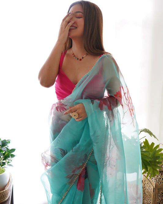 Vamsee Sabhysanchi Sky Organza Saree - Swadesiicart