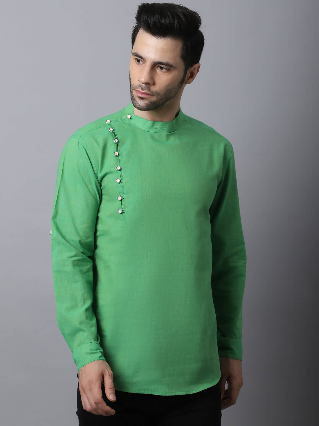 Even Apparels Green Pure Cotton Men's Kurta With Side Placket | Swadesiicart