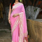 Joban Fashion Baby Pink Crepe Chiffon Pure Handloom Banarasi Silk Saree | Swadesiicart