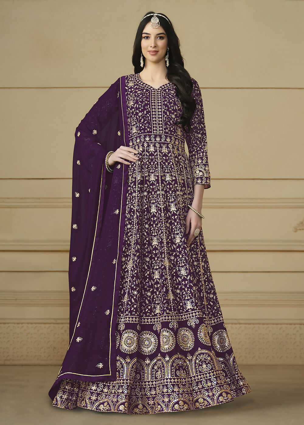 Wine Purple Embroidered Trendy Style Anarkali Suit - Emponline | Swadesiicart