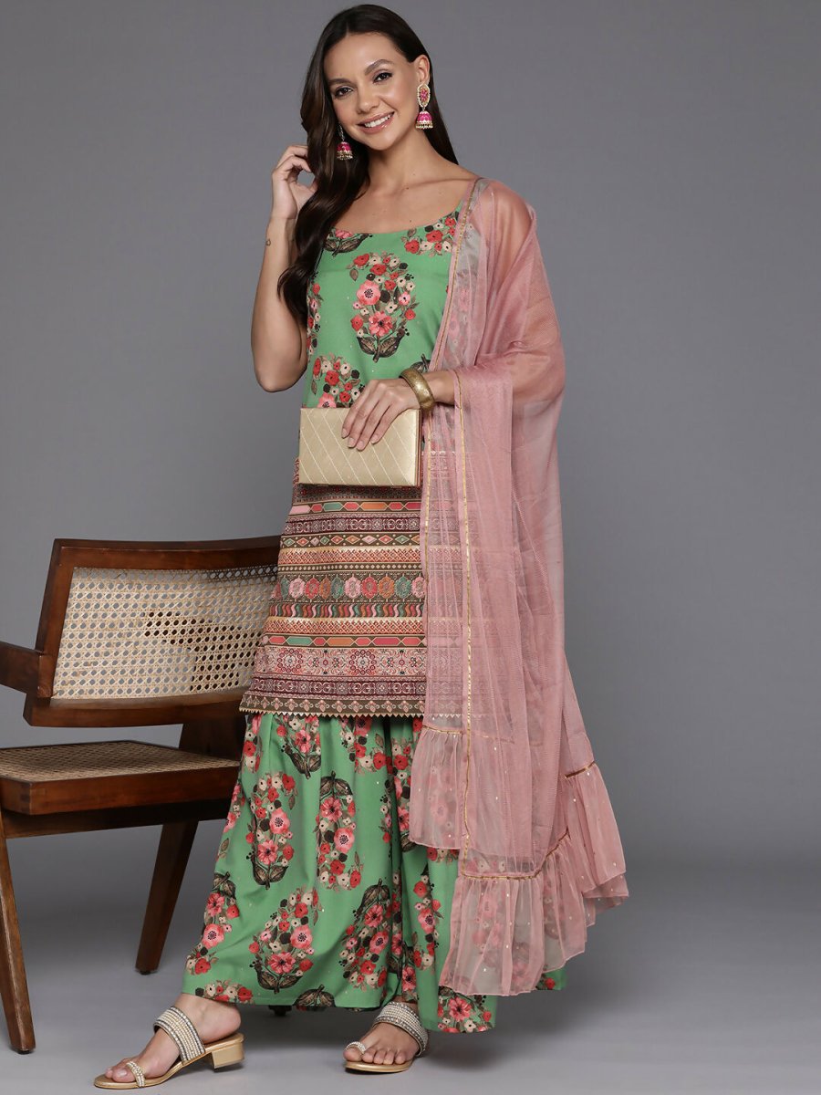 Ahalyaa Women's Traditional wear Kurta Set - Green | Swadesiicart