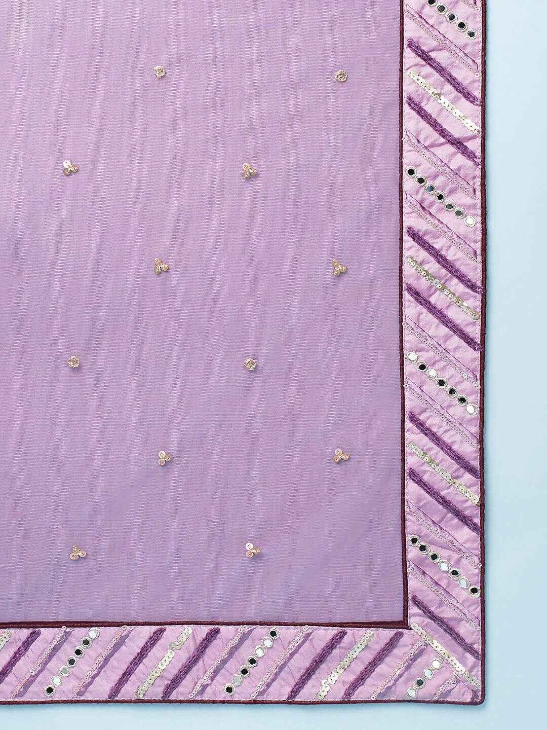 House of Panchhi Women Lavender Net Zig-Zag Embroideried Lehenga, Blouse & Dupatta | Swadesiicart