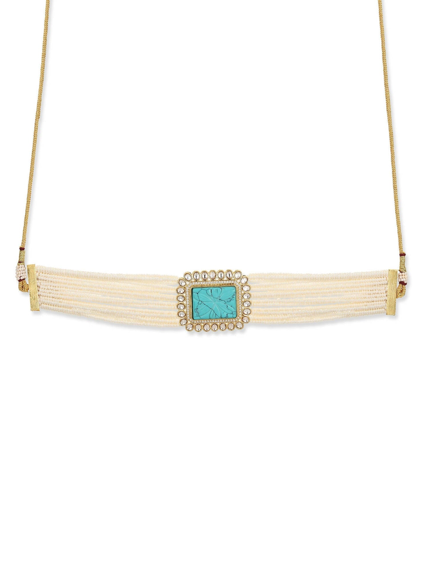 Women's Blue White Gold-Polished Handcrafted Necklace - Ruby Raang | Swadesiicart