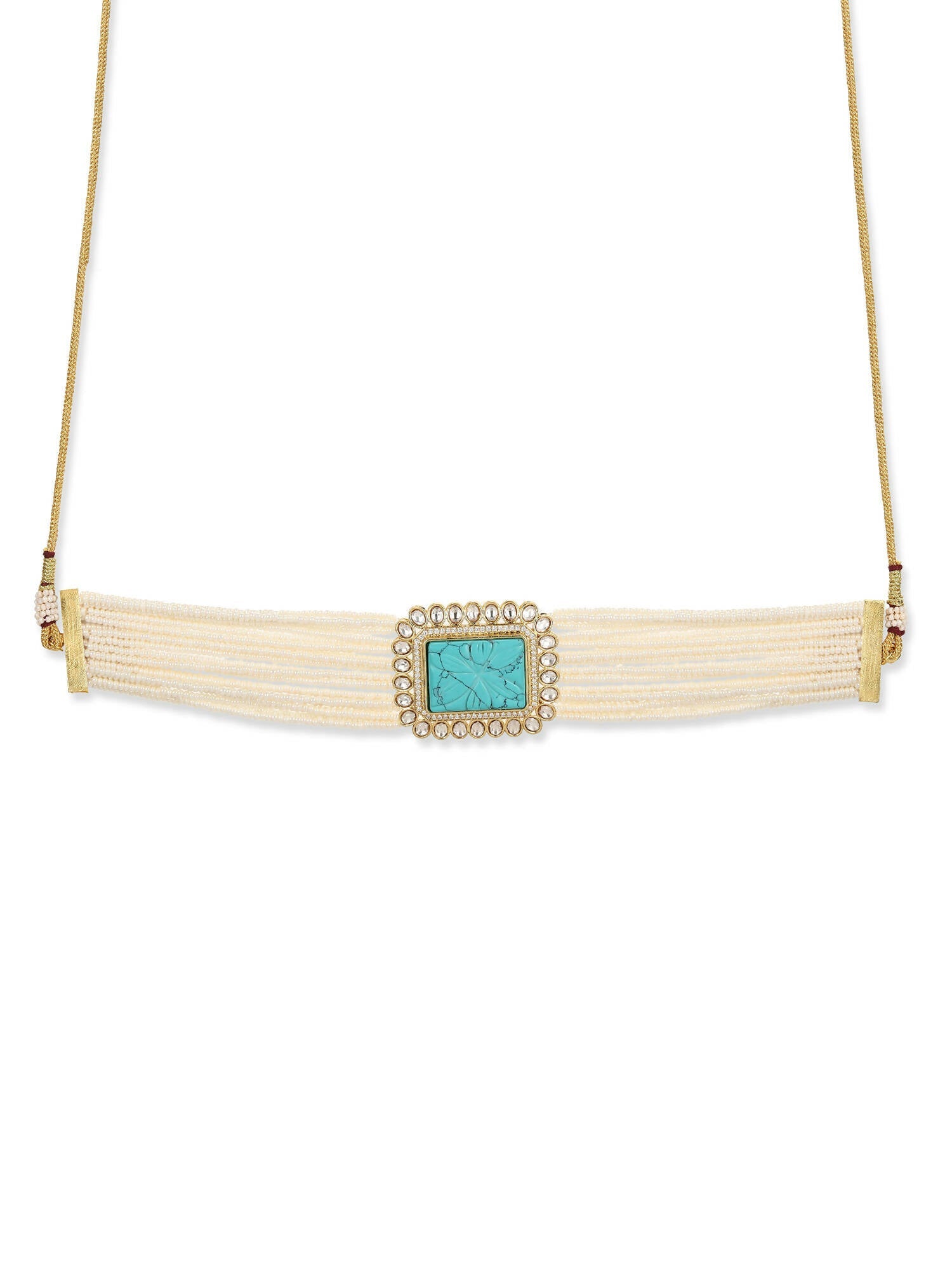 Women's Blue White Gold-Polished Handcrafted Necklace - Ruby Raang | Swadesiicart