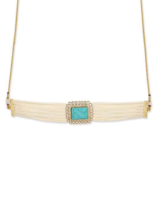 Women's Blue White Gold-Polished Handcrafted Necklace - Ruby Raang | Swadesiicart