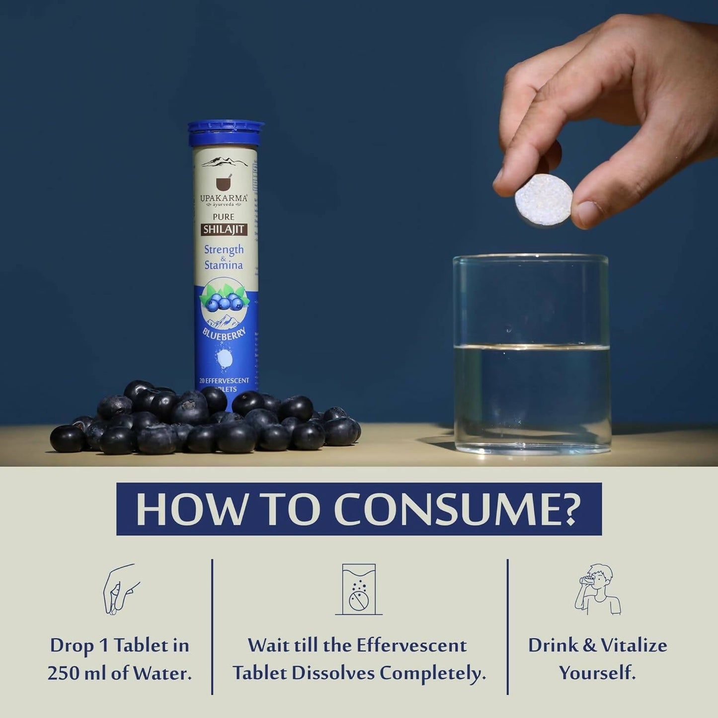 Upakarma Ayurveda Pure SJ Effervescent Tablets in 2 Unique Flavors (Orange & Blueberry) Combo | Swadesiicart