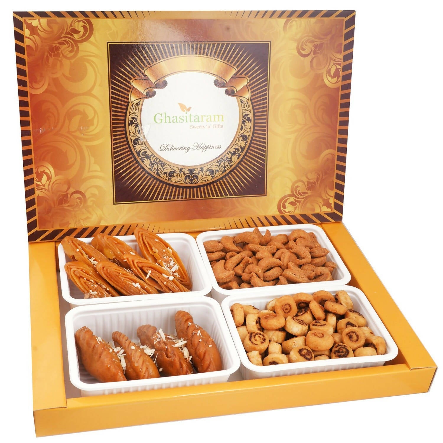 Ghasitaram Big Box of Gujiyas, Khaja, Gujiya Namkeen and Bhakar Wadi - Altcheeni