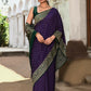 Joban Fashion Purple Crepe Chiffon Pure Handloom Banarasi Silk Saree | Swadesiicart