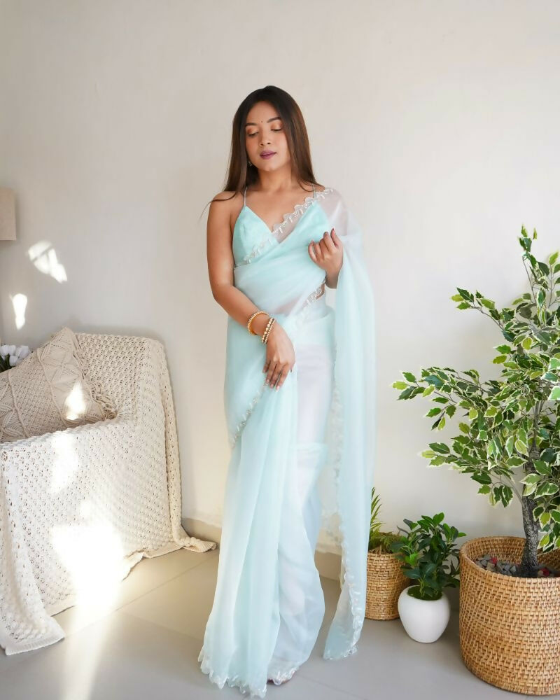 Vamsee Sheetal Sky Organza Saree - Swadesiicart