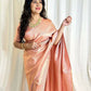 DEIANA'S Beautiful Designer Golden zari Soft Lichi Silk Saree - Peach - Swadesiicart