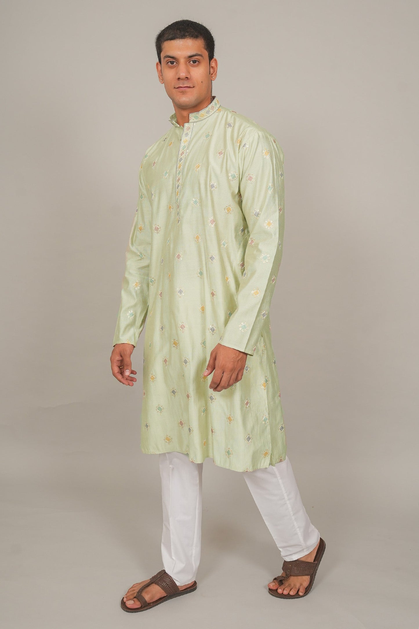 Bluesaanchi Handcrafted Cotton Kurta Pajama Set for Men – Pista Green | Swadesiicart