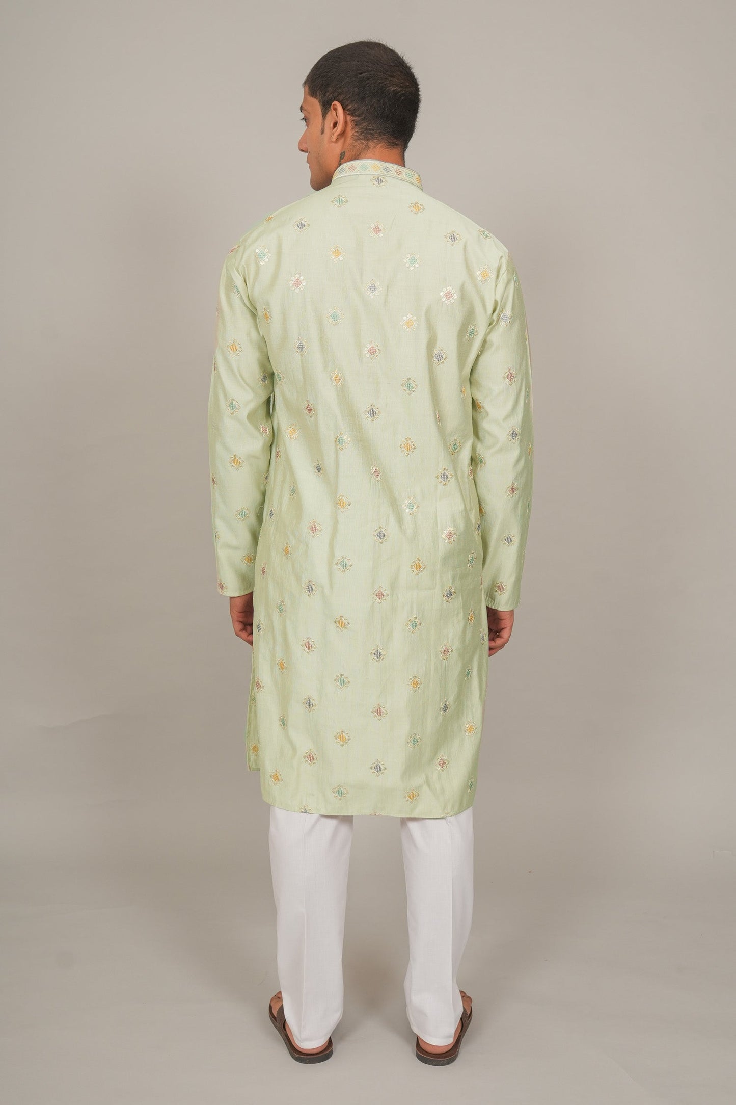 Bluesaanchi Handcrafted Cotton Kurta Pajama Set for Men – Pista Green | Swadesiicart