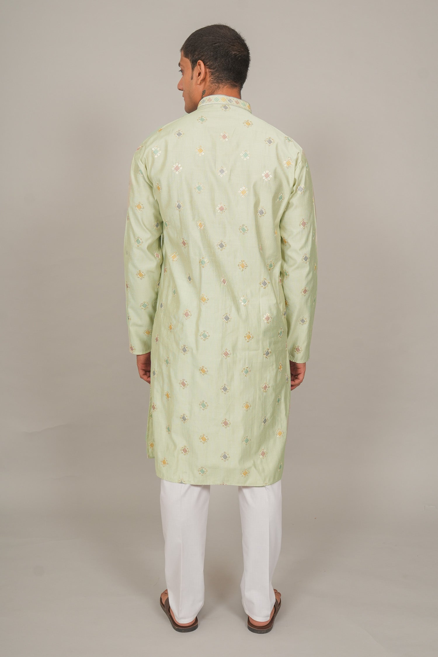 Bluesaanchi Handcrafted Cotton Kurta Pajama Set for Men – Pista Green | Swadesiicart