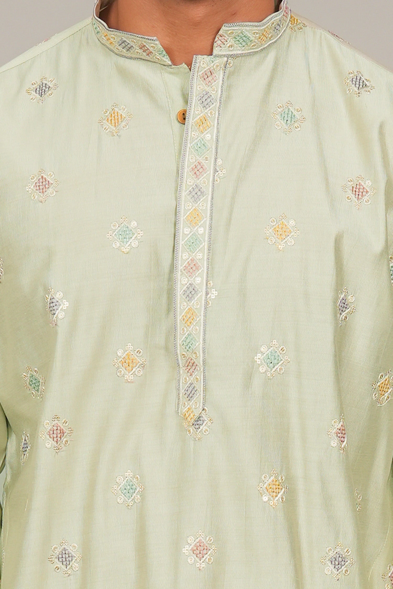 Bluesaanchi Handcrafted Cotton Kurta Pajama Set for Men – Pista Green | Swadesiicart