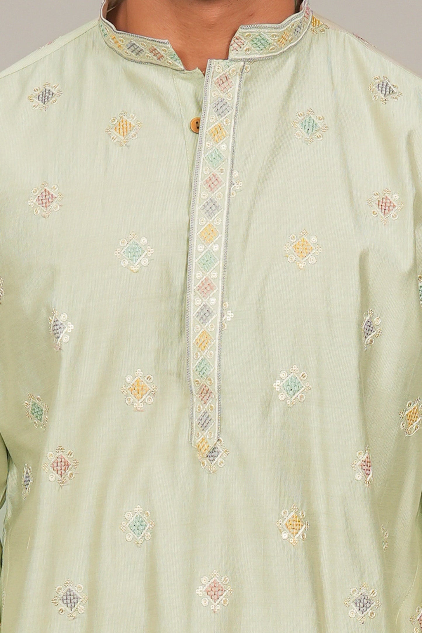 Bluesaanchi Handcrafted Cotton Kurta Pajama Set for Men – Pista Green | Swadesiicart