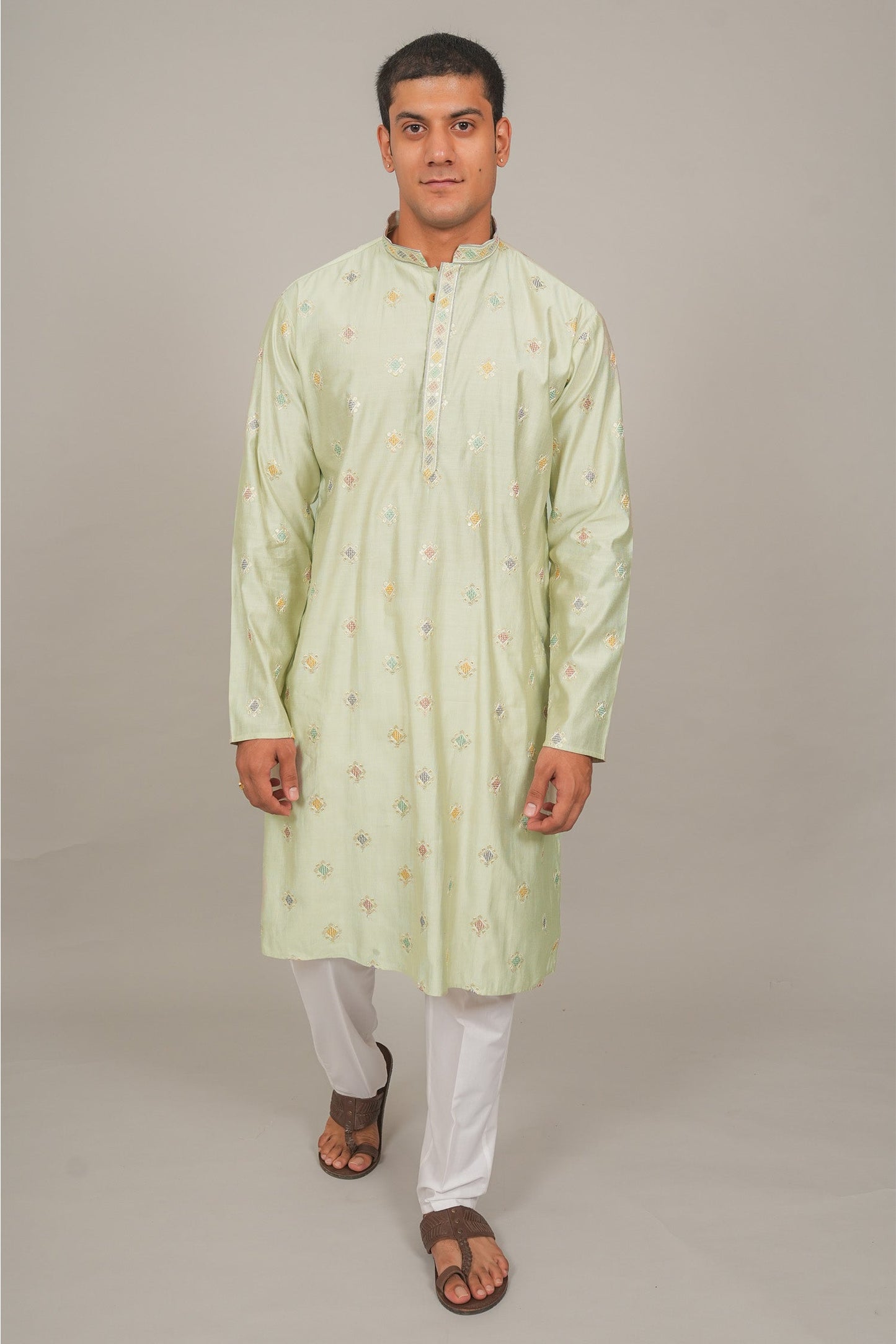 Bluesaanchi Handcrafted Cotton Kurta Pajama Set for Men – Pista Green | Swadesiicart