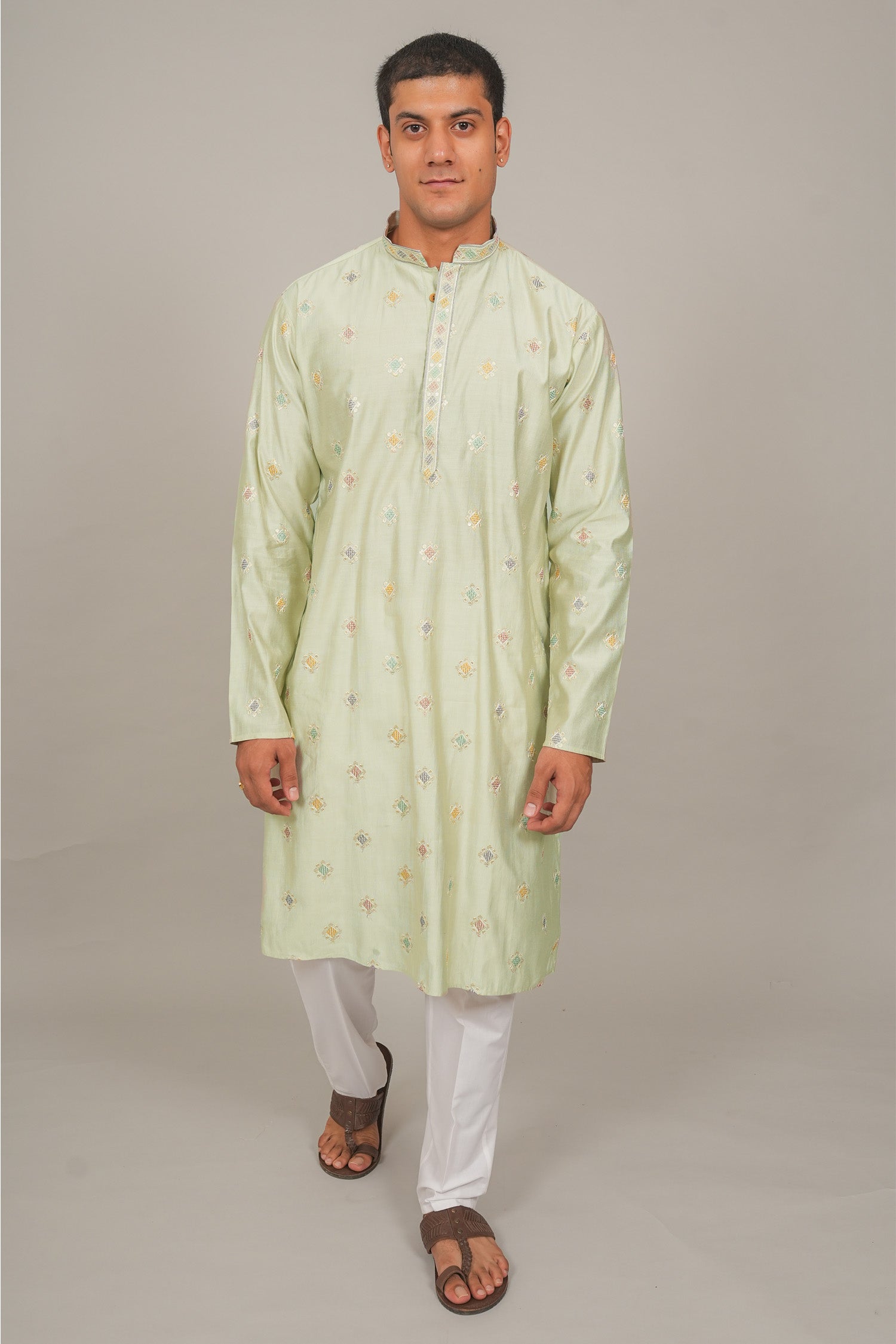 Bluesaanchi Handcrafted Cotton Kurta Pajama Set for Men – Pista Green | Swadesiicart