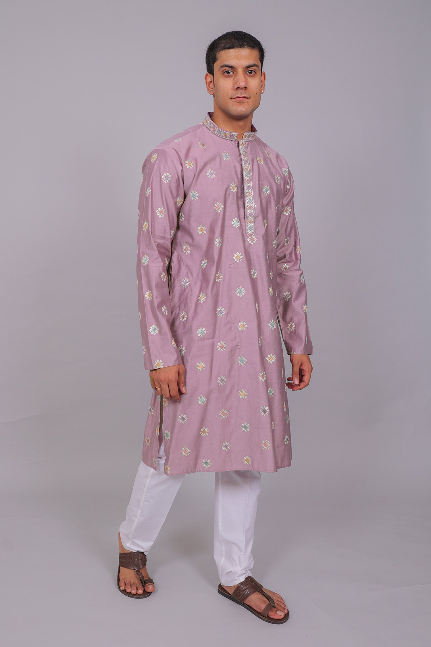 Bluesaanchi Handcrafted Cotton Kurta Pajama Set for Men – Purple | Swadesiicart