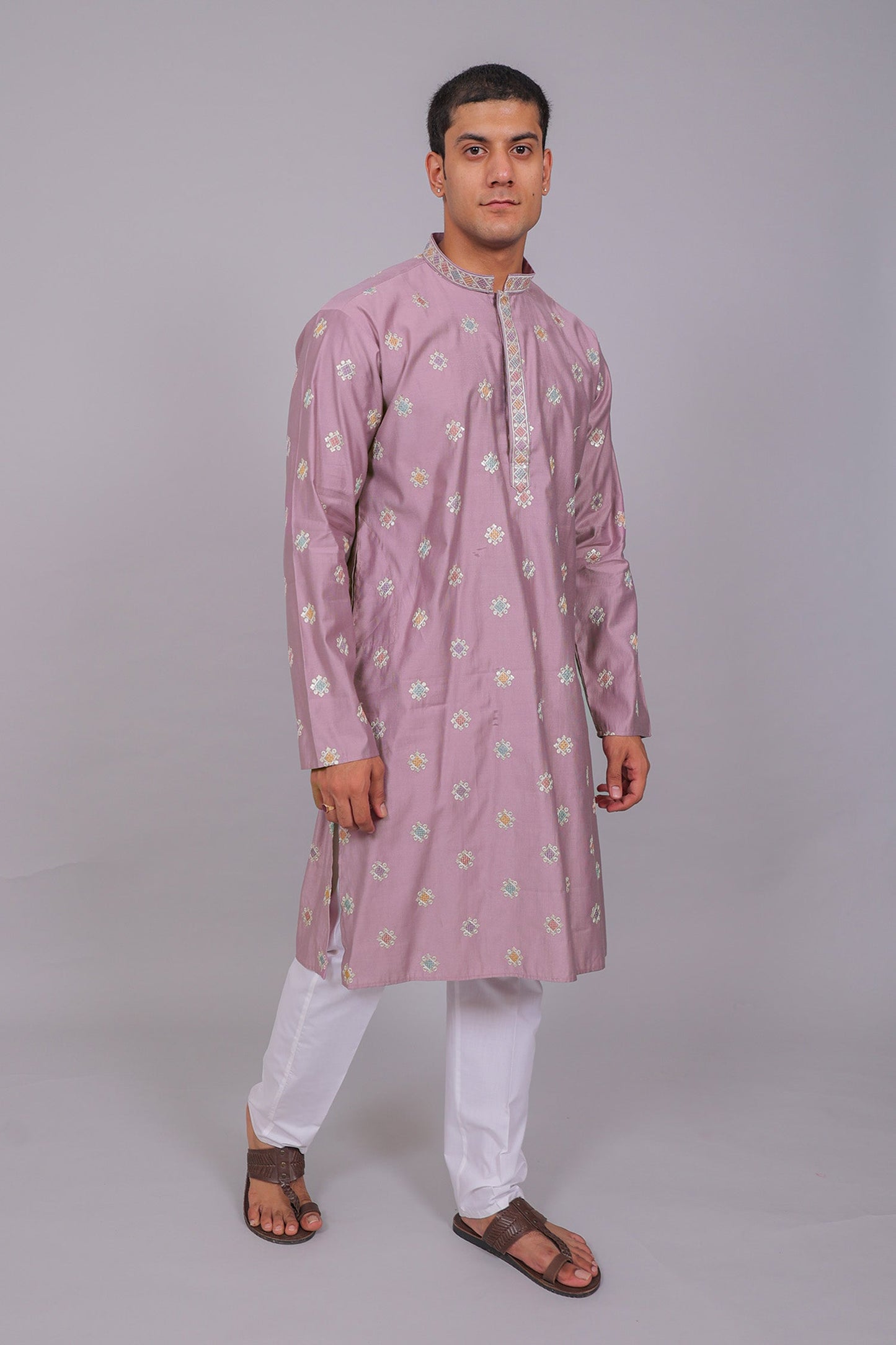 Bluesaanchi Handcrafted Cotton Kurta Pajama Set for Men – Purple | Swadesiicart