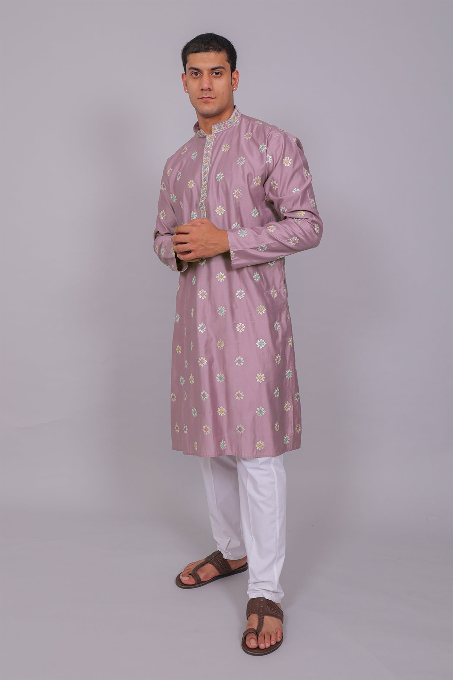 Bluesaanchi Handcrafted Cotton Kurta Pajama Set for Men – Purple | Swadesiicart
