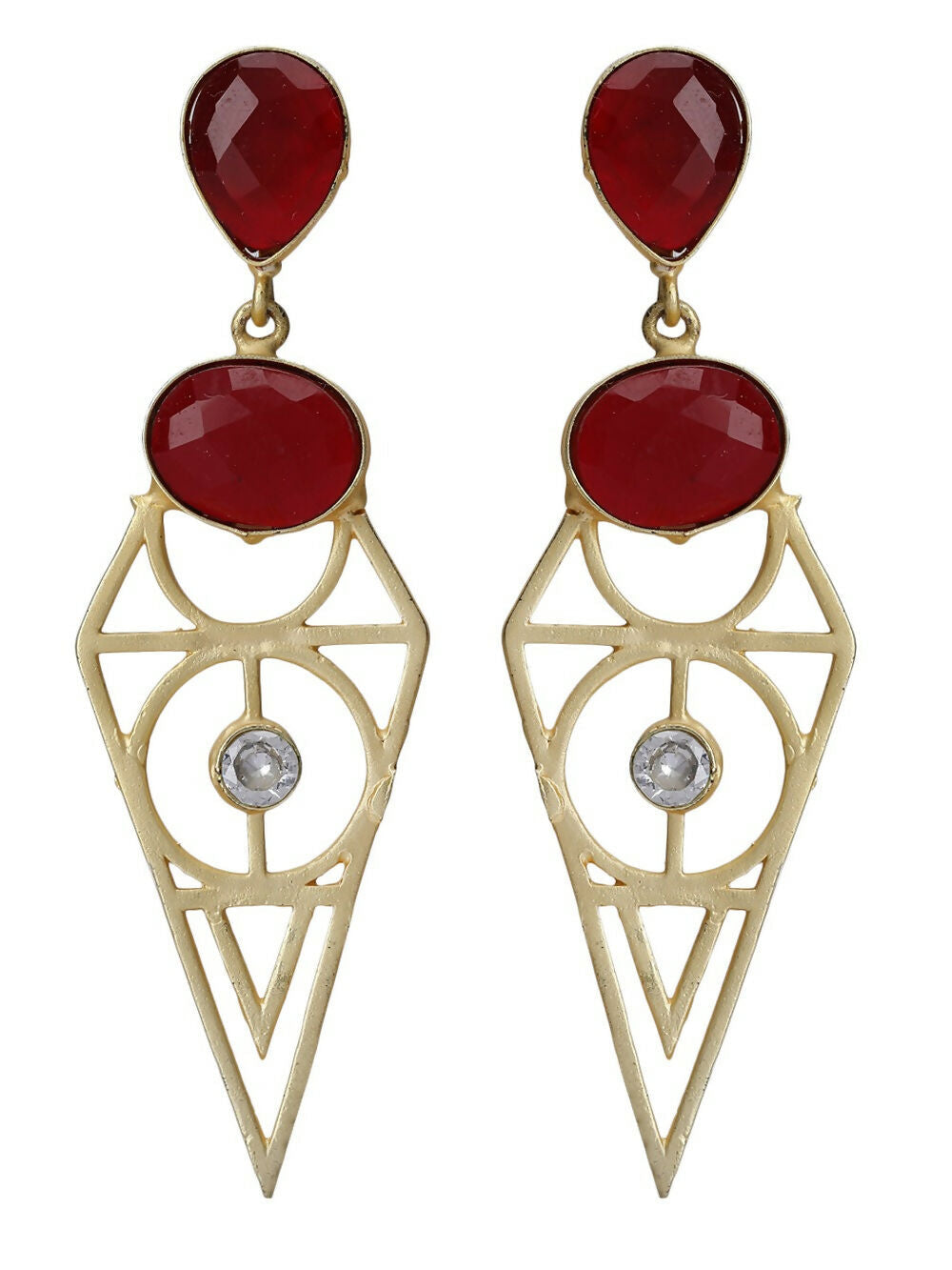 Joban Fashion Women Red Stone Matte Gold Earrings | Swadesiicart
