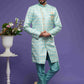 Raivat Ethnic Banarasi Jacquard Embroidery Semi Indo Western Sherwani In Sky Blue Colour | Swadesiicart