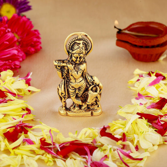 Estele Gold-Polished Spiritual Lord Krishna Idol for Home/Car Decor - Swadesiicart