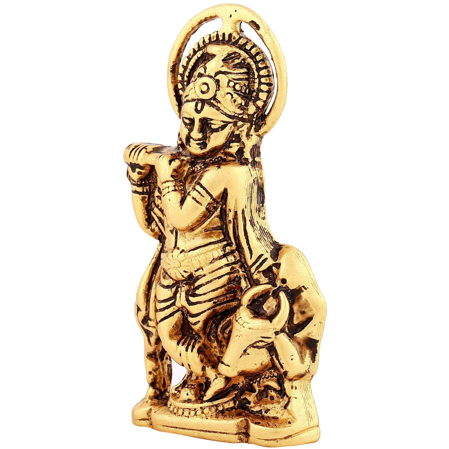 Estele Gold-Polished Spiritual Lord Krishna Idol for Home/Car Decor - Swadesiicart