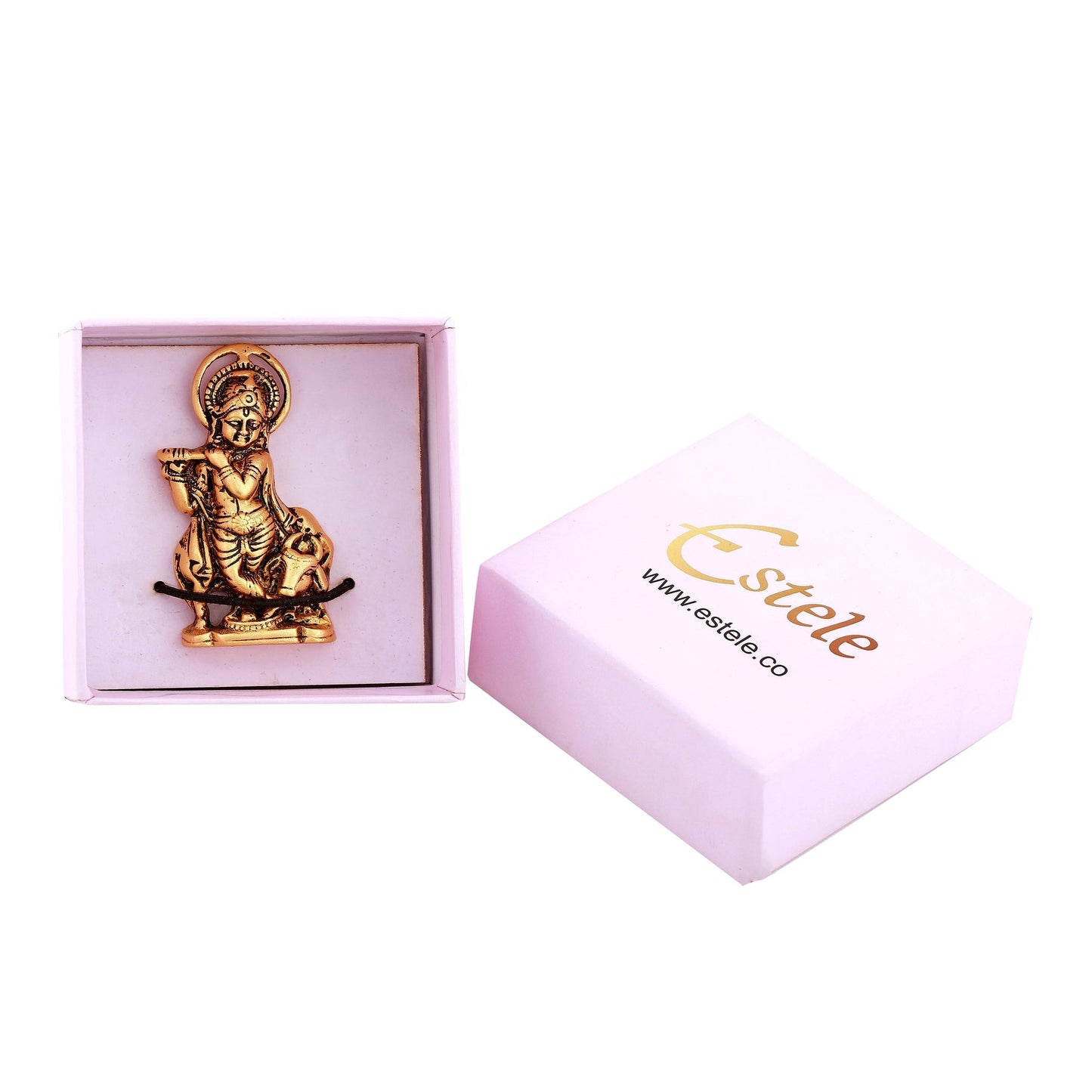 Estele Gold-Polished Spiritual Lord Krishna Idol for Home/Car Decor - Swadesiicart