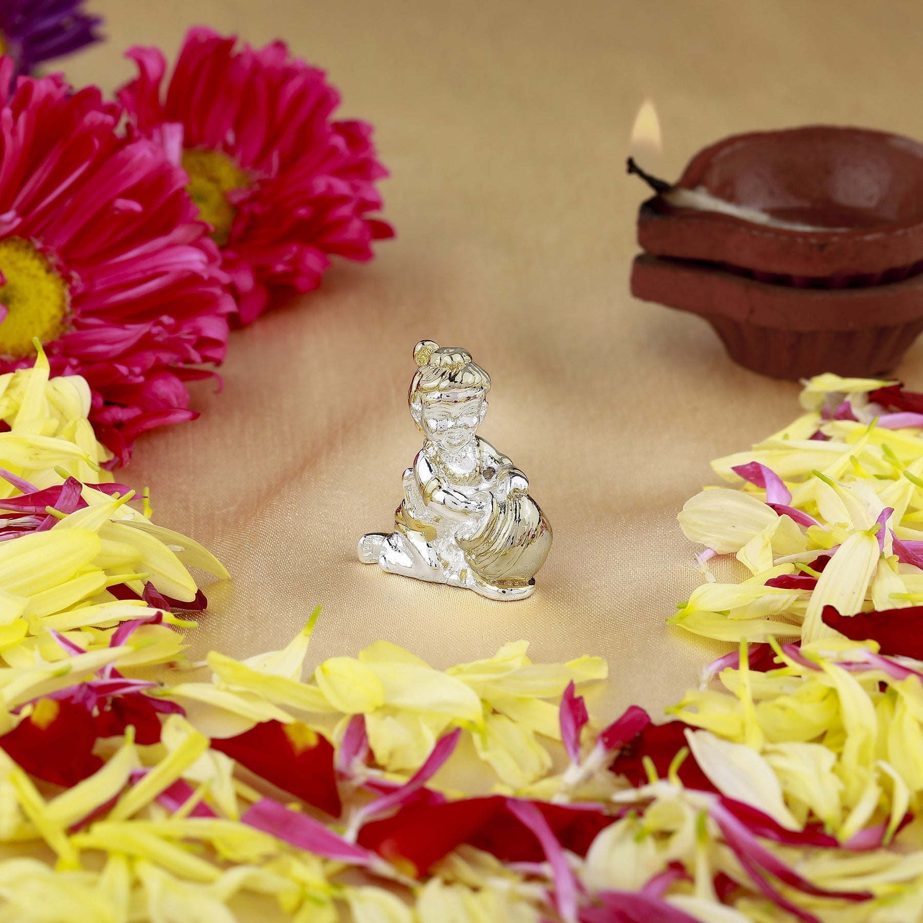 Estele Gold-Polished Makhan Chor Bal Sri Krishna Idol for Home/Car decor - Swadesiicart