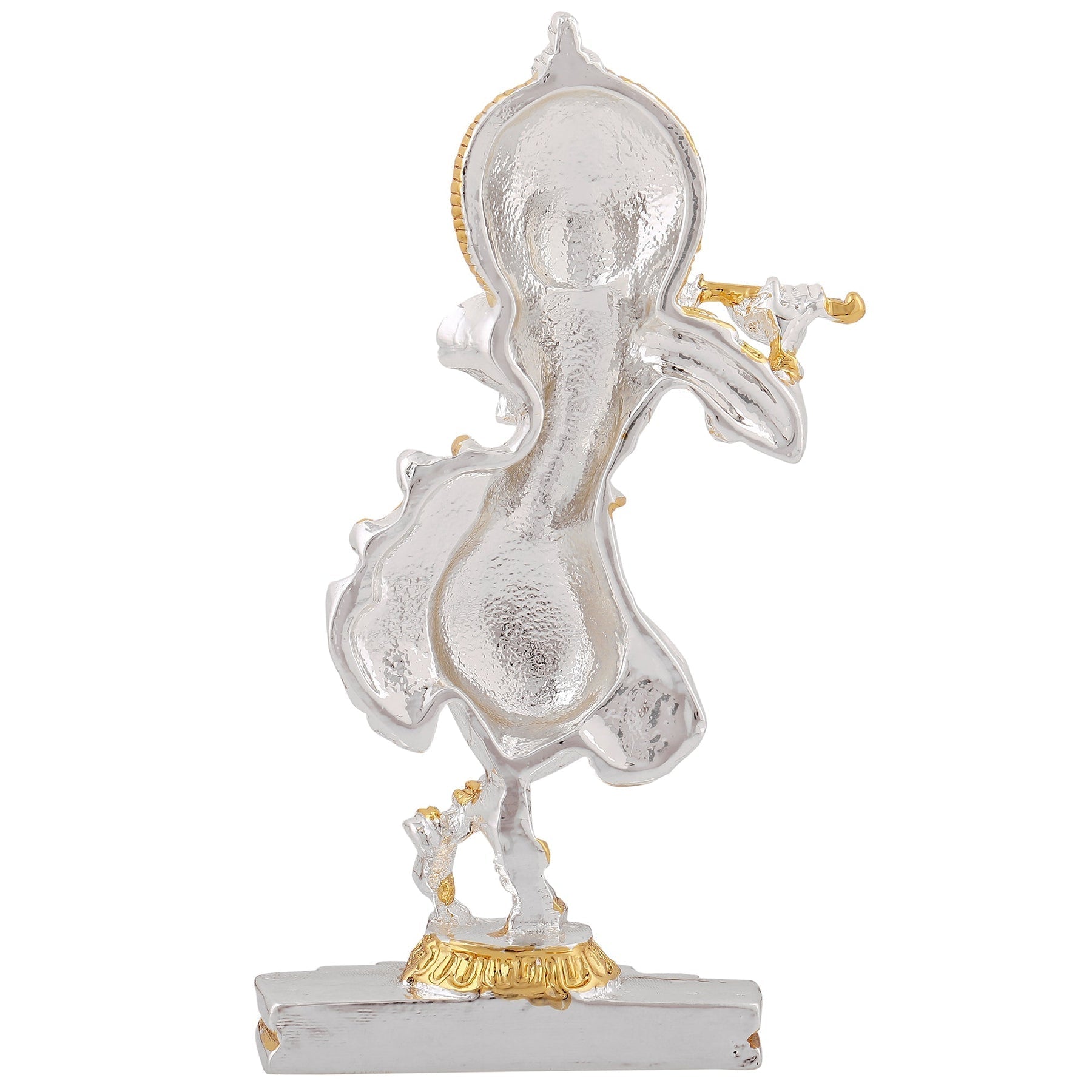 Estele Gold-Polished Playing flute Sri Krishna Idol for Home/Car decor - Swadesiicart