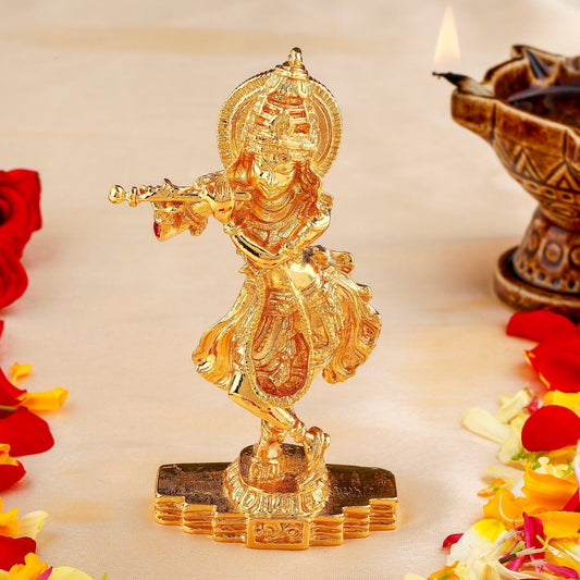 Estele Gold-Polished God of love Sri Krishna Idol for Pooja/Car decor - Swadesiicart
