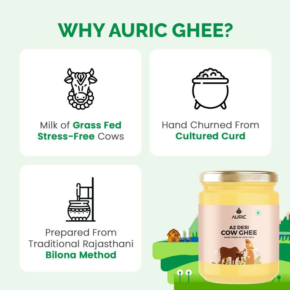 Auric A2 Bilona Desi Cow Ghee - Pure Brijwasi Ghee - Bilona Curd Churned - Swadesiicart