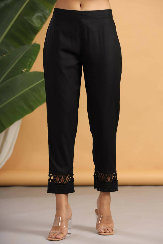 Juniper Women Black Rayon Solid Slim Fit Pant/Slim Pant | Swadesiicart