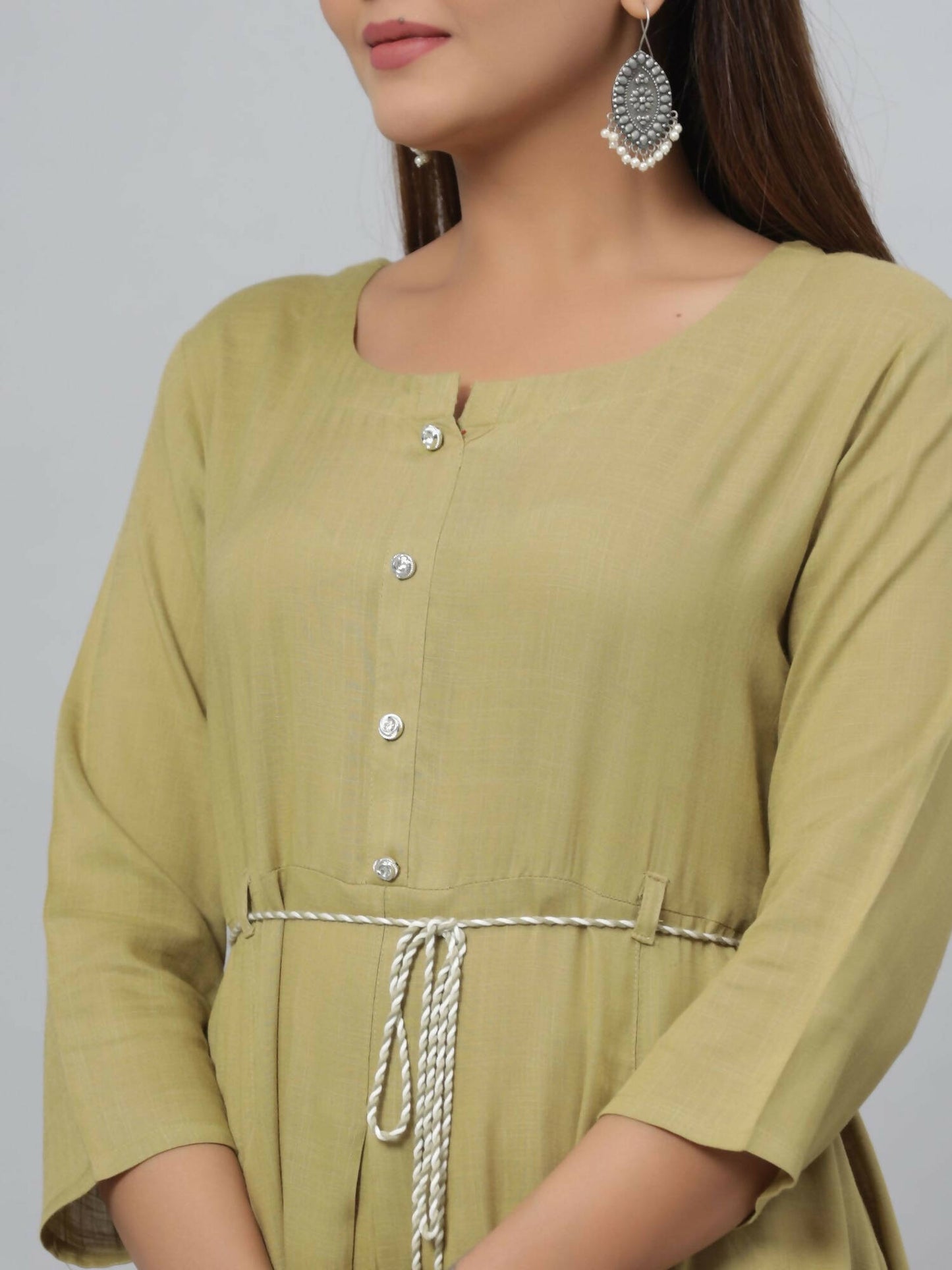 Juniper Women's Green Rayon Slub Solid Dress | Swadesiicart