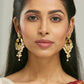Nuyug 22K Gold-Plated Kundan and Pearl Earrings with Floral Stud and Intricate Crescent Design Chandbalis | Swadesiicart