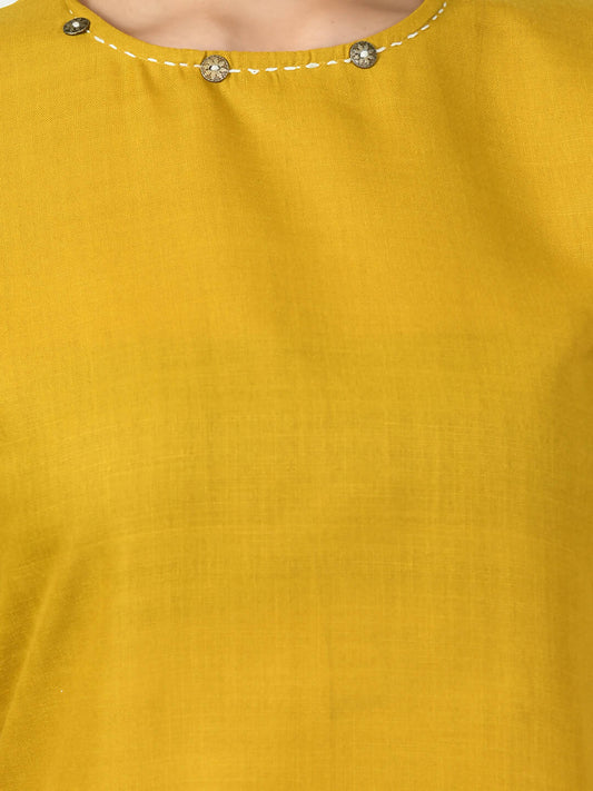 Myshka Women's Mustard A-Line Solid Kurta - Swadesiicart