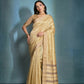 Vishnu Weaves Women's Cream Raw Silk Zari Woven Saree with Blouse - Swadesiicart