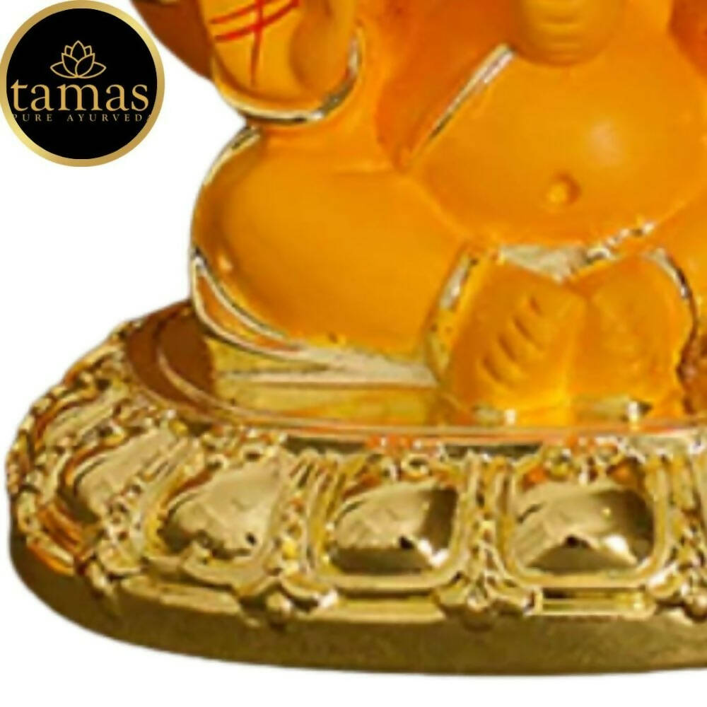 Tamas Gaj Karna Ganesh Idol | Orange & Gold | Brass Pooja Decor - Swadesiicart