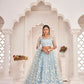 Aastha Fashion Light Sky Butterfly Net White Cotton Thread Work, Zari Work And Sandwich Sequence Work Embroidery Wedding Wear Lehenga Choli
