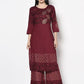 Aniyah Rayon Maroon Color Block Print Straight Kurta Palazzo Set (AN-184K)
