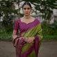 Vishnu Weaves Women's Mahendi Raw Silk Saree with Blouse - Swadesiicart