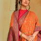 Joban Fashion Orange Crepe Chiffon Pure Handloom Banarasi Silk Saree | Swadesiicart