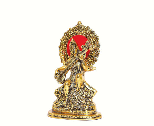 KridayKraft Gold-Polished Maa Saraswati Metal Statue - Swadesiicart