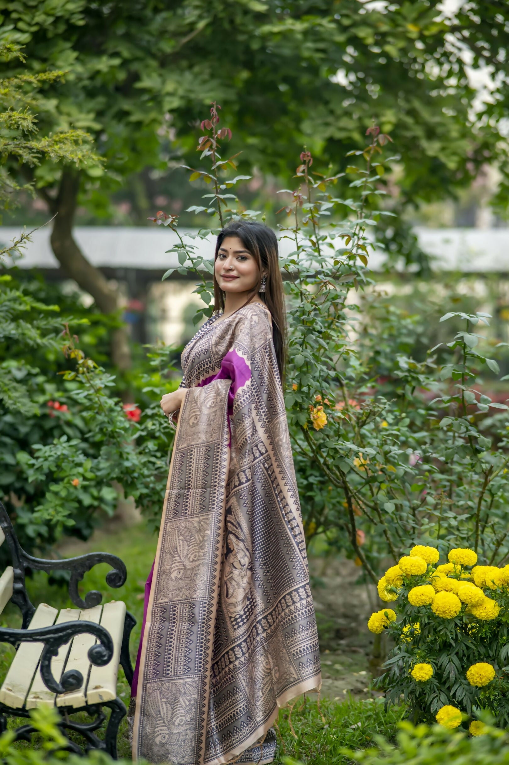 Vishnu Weaves Women's Wine Soft Tussar Silk Saree with Blouse - Swadesiicart