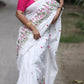 Exclusive Collection White Pure Cotton Handloom Embroidered Saree - Swadesiicart