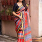 Red Silk Blend Geometric Saree with Unstitched Blouse - Hiral Fashion | Swadesiicart