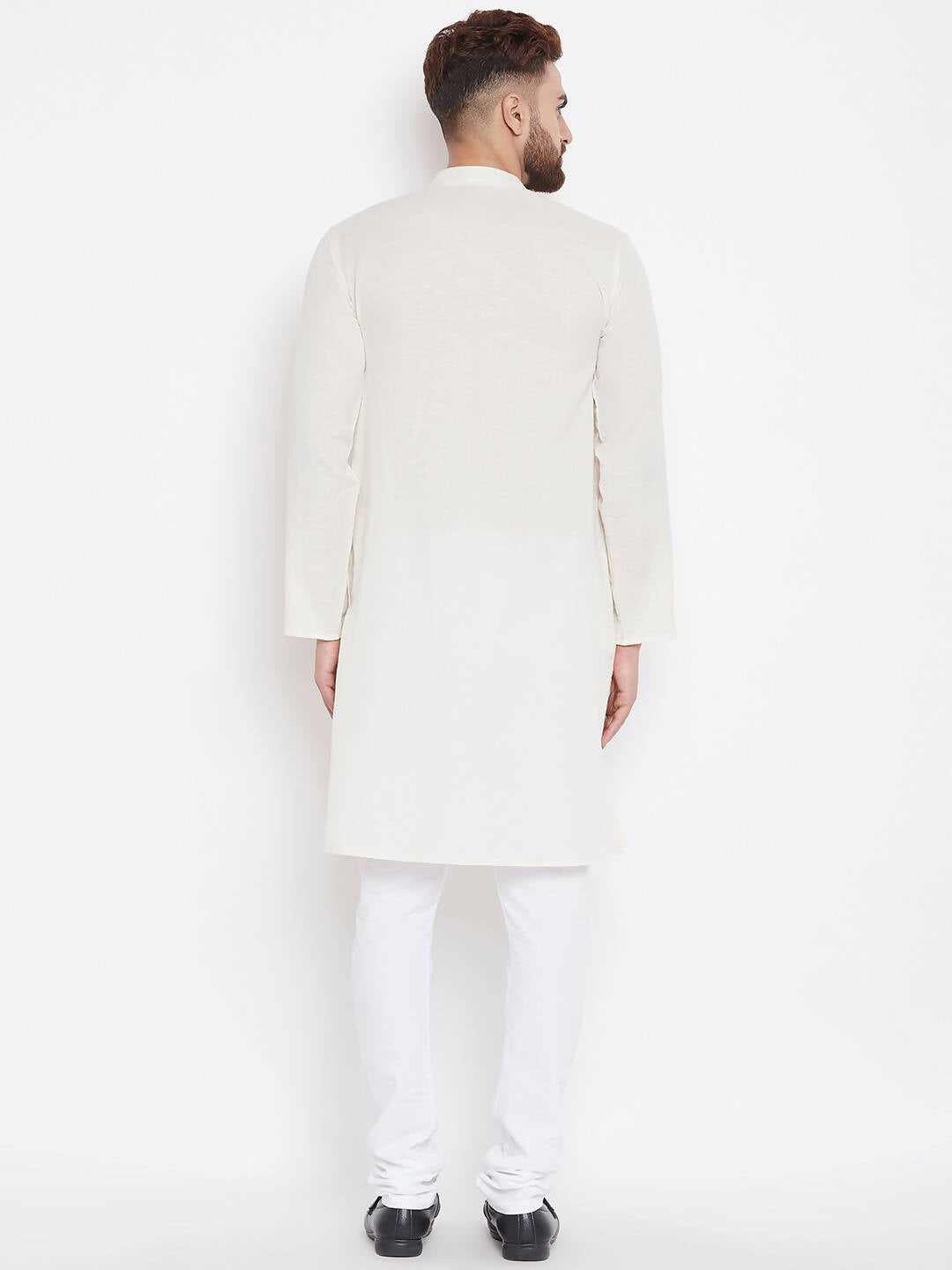 Even Apparels Cream Linen Men's Kurta With Band Collar | Swadesiicart
