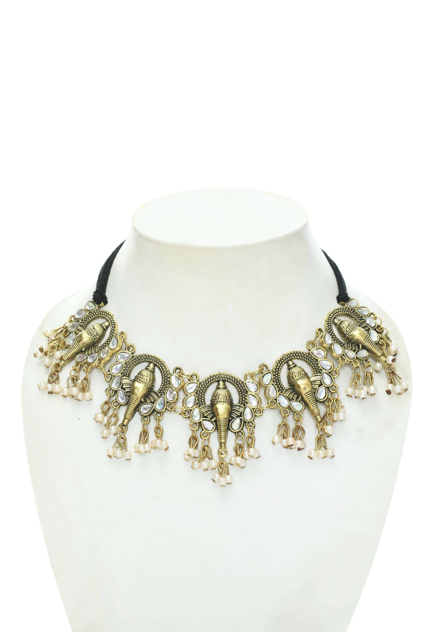 Mominos Fashion Johar Kamal Oxidised Gold-Polished Ganesha Design Necklace Choker Set | Swadesiicart